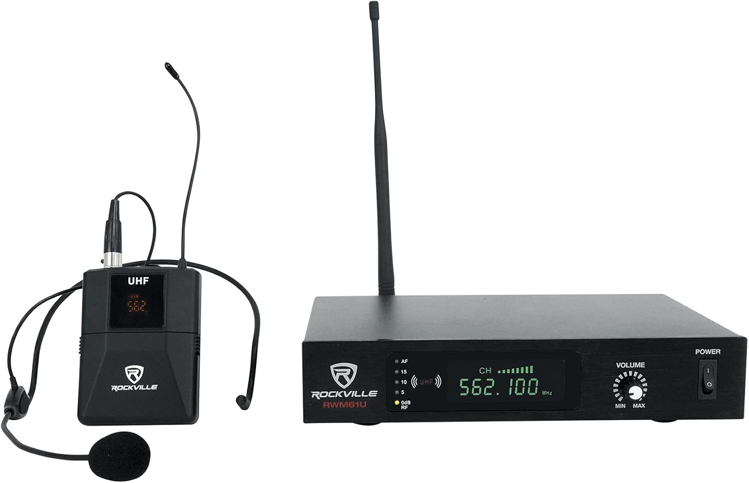 Rockville RPG10BT V2 Bundle: 10 in 600W Peak/150W RMS Powered Bluetooth DJ/PA Speaker with RVES05 Tripod Stand and RWM61U UHF Wireless Headset & Guitar Microphone System, Class AB Amplifier, 3-Items