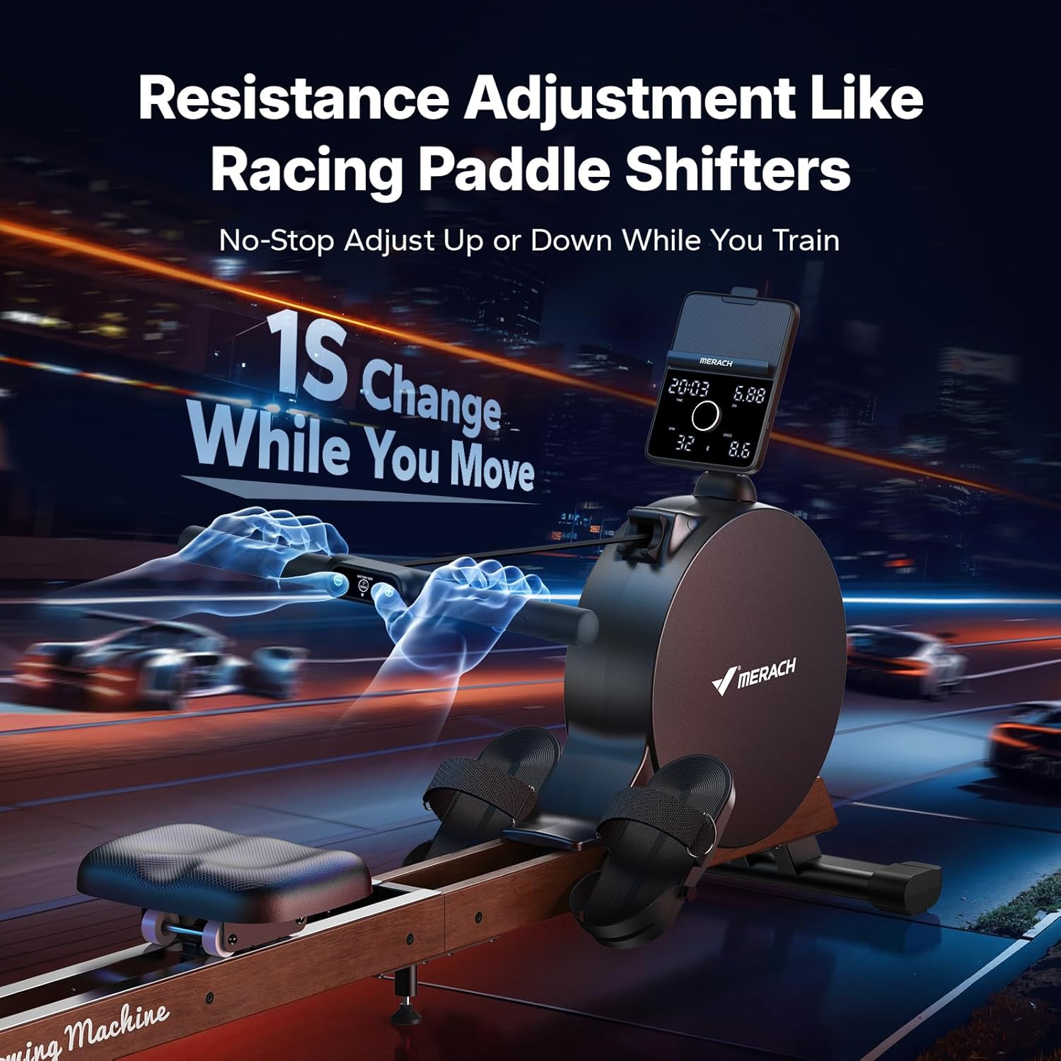 MERACH Pro-Grade Rowing Machines for Home, Smart Magnetic Rowing Machine with Self-Generation, Double Resistance and 400 LBS MAX Load, Wooden Tracks for Silent Sliding, MERACH App 1000+ Course & Games