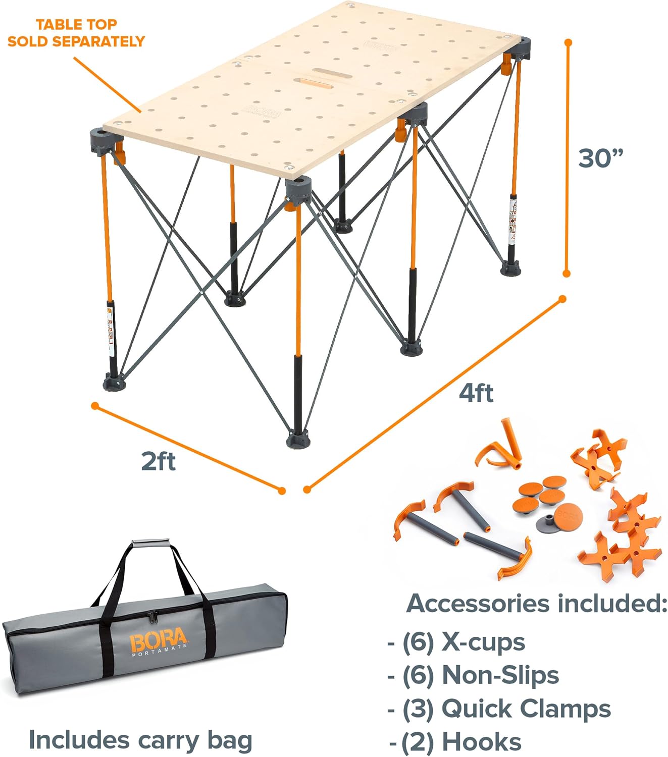 BORA Centipede Workstand CK625 30In X 24In X 48In Steel Centipede Work Support Sawhorse With Bonus Accessories