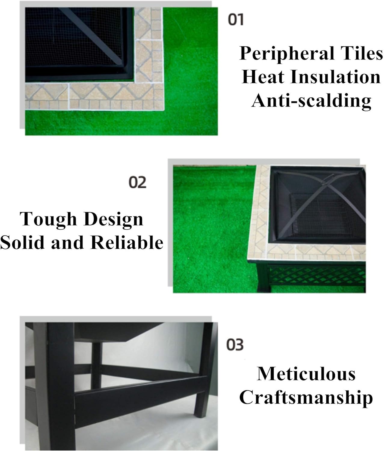 Square Fire Pit Table,Built-in Fire Bowl Table,Metal Bonfire Firepit with Mesh Spark Screen Cover,Outdoor Patio Heater Wood Burning,Garden Fireplace for Camping