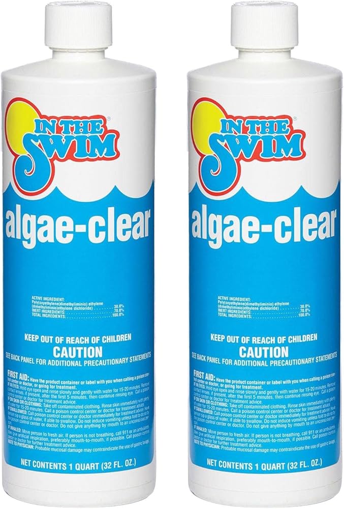 In The Swim Algae-Clear for Above Ground or Inground Swimming Pools - Powerful, Non-Foaming Algaecide and Water Clarifier - Removes Green, Yellow/Mustard, and Black Algae - 1 Quart - 2 Pack