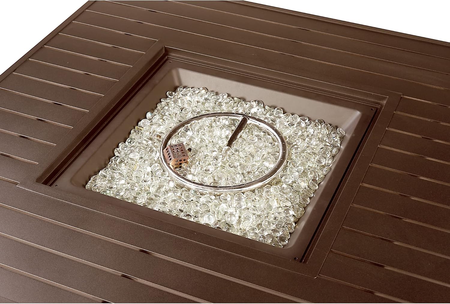 Square 42 in. x 42 in. Aluminum Propane Fire Pit Table with Glass Beads, Two Covers, Lid, 57,000 BTUs in Brown Finish