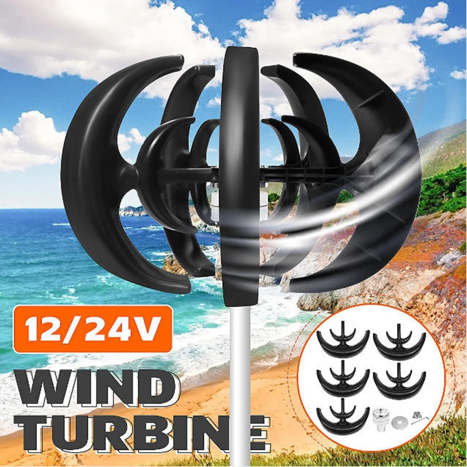 CHRISK 3 Phase Vertical Axis 5000W Wind Turbine Kit Wind Turbine Kits Maglev Hybrid Wind Generator 5 Blades Auto Adjust Windward Direction,220v