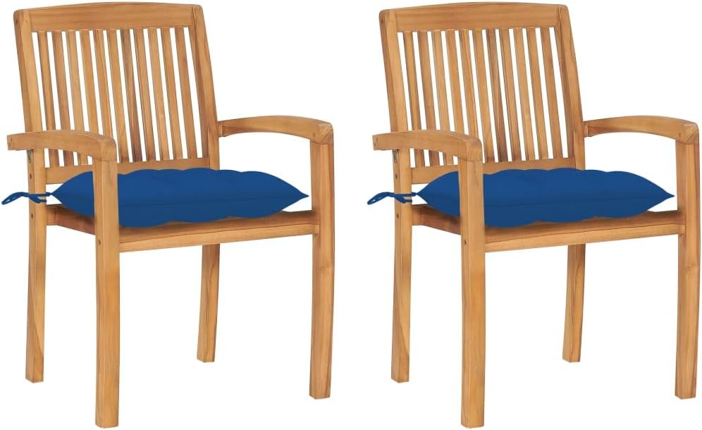 Patio Chair Patio Chairs 2 pcs with Blue Cushions Solid Teak Wood
