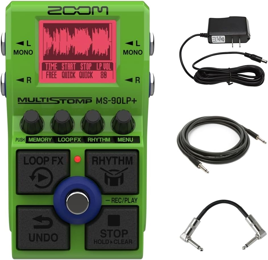 Zoom MS-90LP+ Multistomp Looper Pedal Bundle with Patch Cable + Instrument Cable + 9V Power Supply + Cleaning Cloth (4 Item)