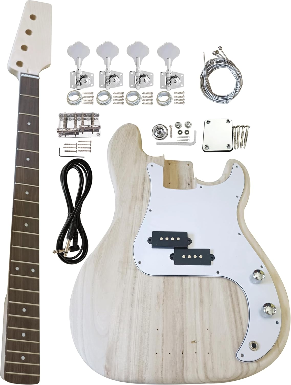 DIY PB Bass Guitar Kit PB Bass Style Beginner Kits 4 String Right Handed with Paulownia Body Hard Maple Neck Rosewood Fingerboard Chrome Hardware Build Your Own Bass Guitar.