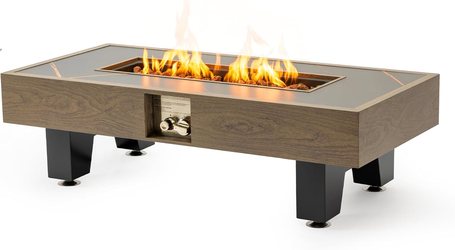 Propane Fire Pit,Outdoor Gas Fire Pit Table with Rain Cover,Rectangular Heater for Patio, Backyard, Deck,50,000BTU Outdoor Modern Patio Fire Pit (Wood)