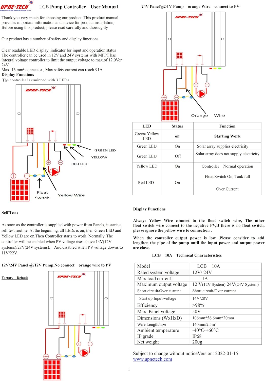 Solar Pump Controller, LCB 10A with IP68,Linear Current Boosters Used in Solar Direct Pumping Applications;Compatible Models: 12V or 24 VDC Pumps; Input Voltage: 16 - 50 DC； Potting epoxy Resin Black