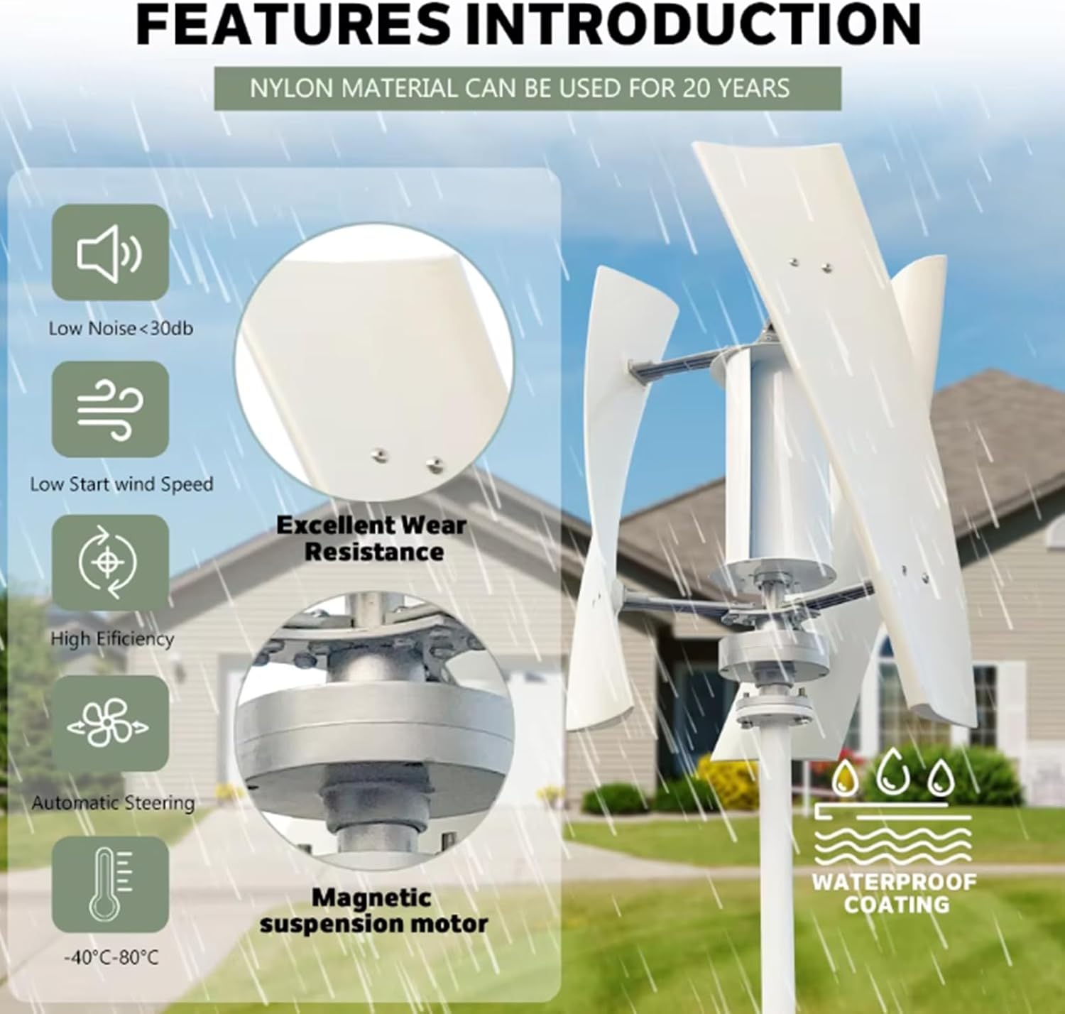 Wind Generator 5000W 12V Small Free Energy Wind Turbine Power Permanent Maglev Wind Generator Kit W/Controller Or Boats, Gazebos, Chalets, Or Mobile Homes