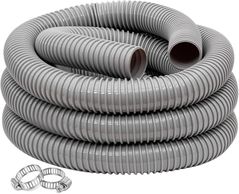 Dust Collection Hose 2 in × 20 ft Heavy Duty Flexible PVC Reinforced Thicken Helix Suction Discharge Corrugated Pipe Hose for Fume Dust Collector Fitting Wood Chip Saw (2 inch gray hose)