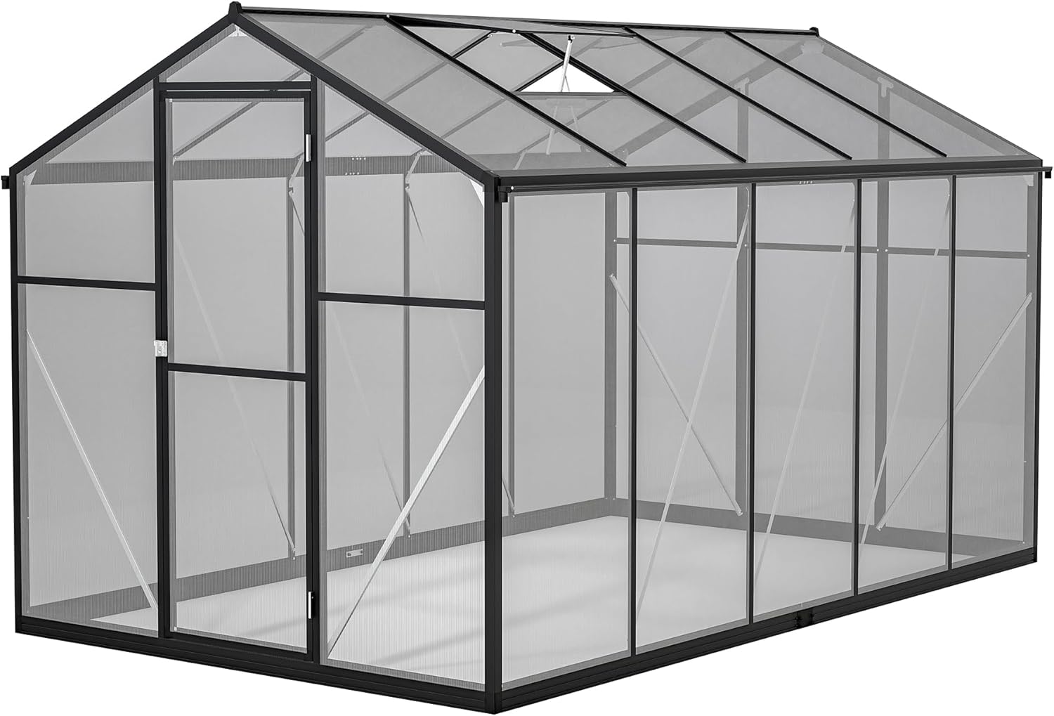 6x10 FT Outdoor Polycarbonate Greenhouse Kit with Aluminum Frame, Walk-in Garden Greenhouse with Lockable Door, Adjustable Roof Vent, 4 Drainage Ports & UV Protection for Backyard, Patio