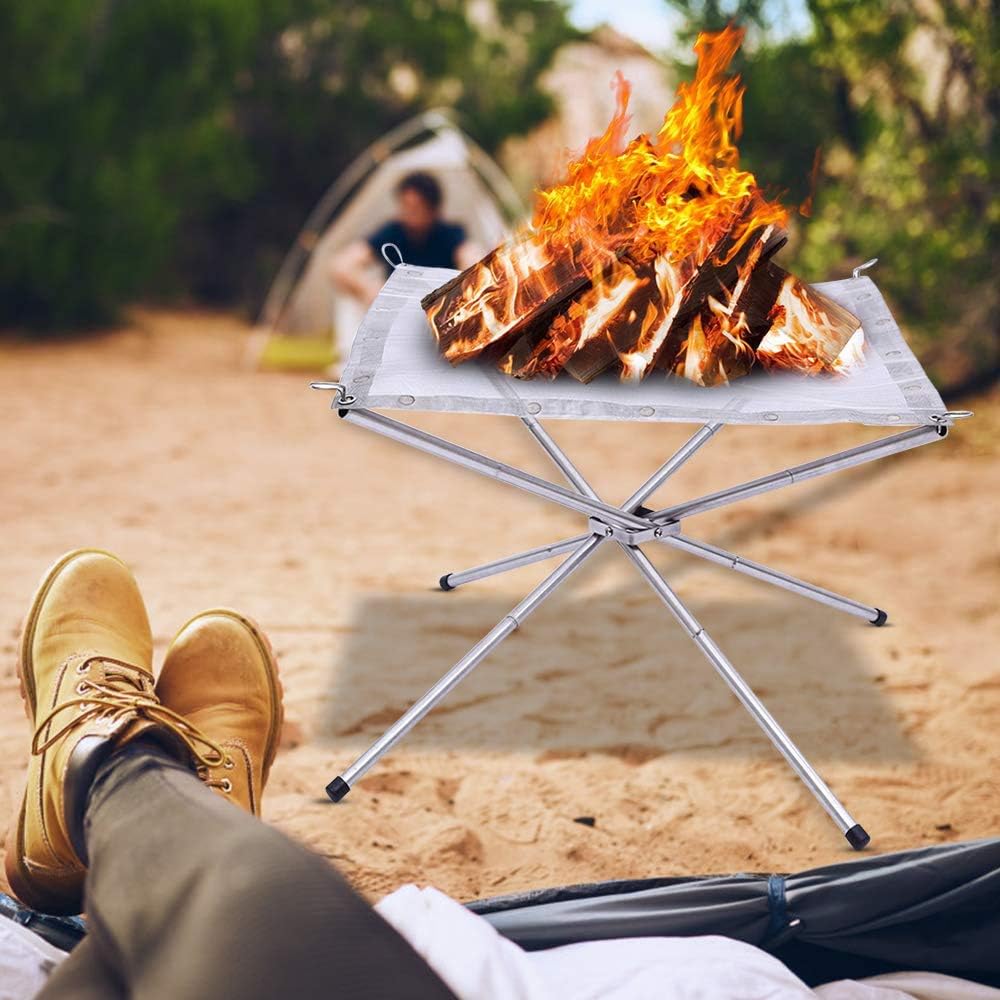 Foldable Stainless Steel Mesh Fire Pits,Wood Burning Fire Bowl,16.5 Inch Portable