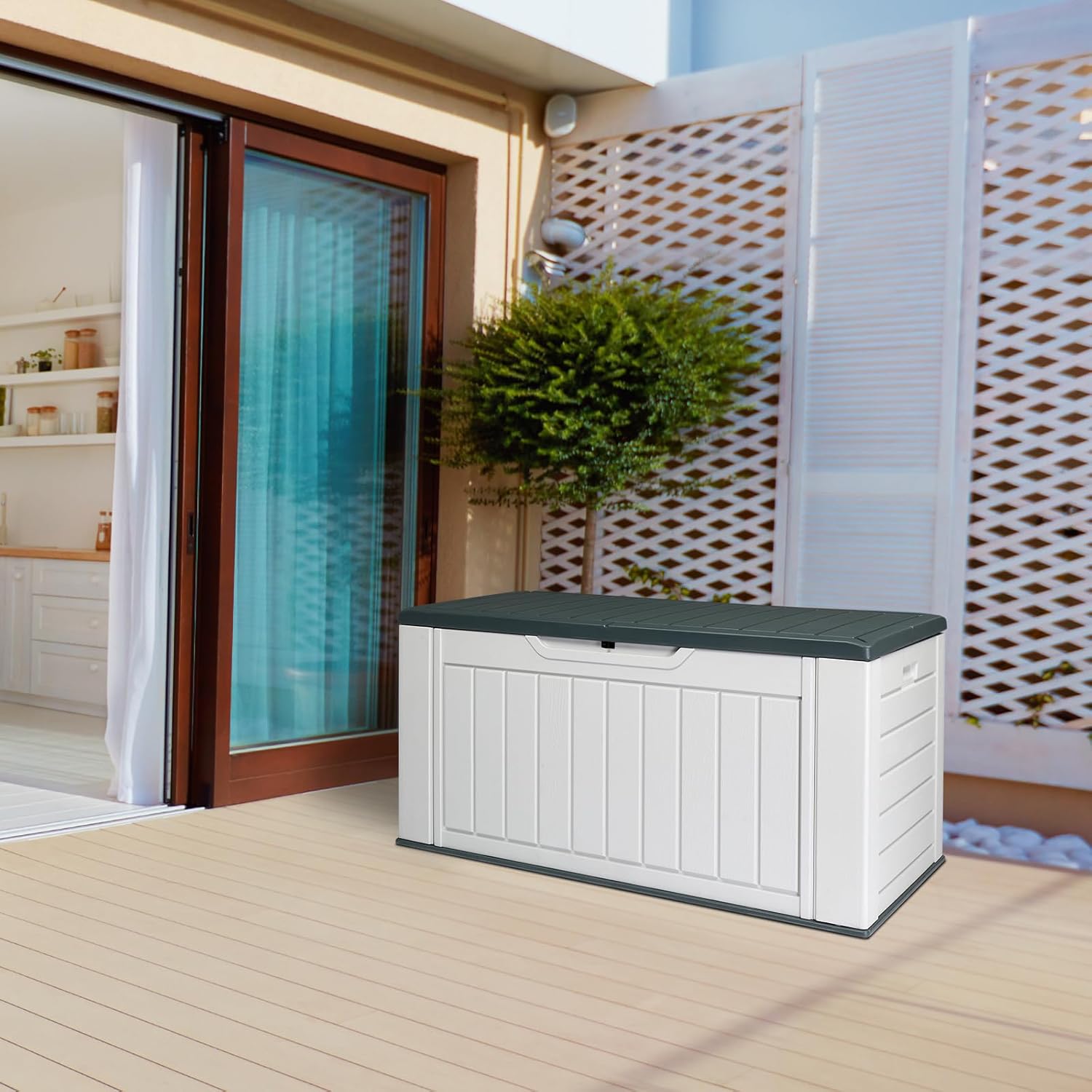 158 gal Resin Deck Box Storage Outdoor Boxes Container for Patio Furniture Cushions Pool Supplies Garden Tool Sports Equipment Outside Storage Delivery,Patio Deck Box