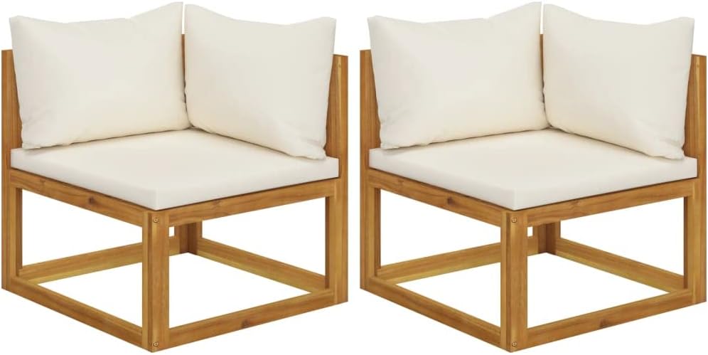 Sectional Corner Sofas 2 pcs with Cushions Cream White,Acacia Wood Sectional Corner Sofa for Outdoor Comfort and Style Patio Furniture Sets, Conversation Sets, 1