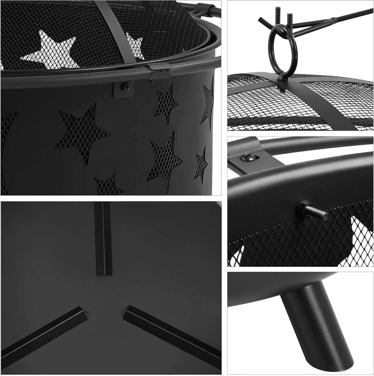Yaheetech 30in Fire Pit Moons and Sky Stars Outdoor Fire Pit Fireplace Large Bonfire Wood Burning Firepit Bowl for Patio & Backyard with Spark Screen