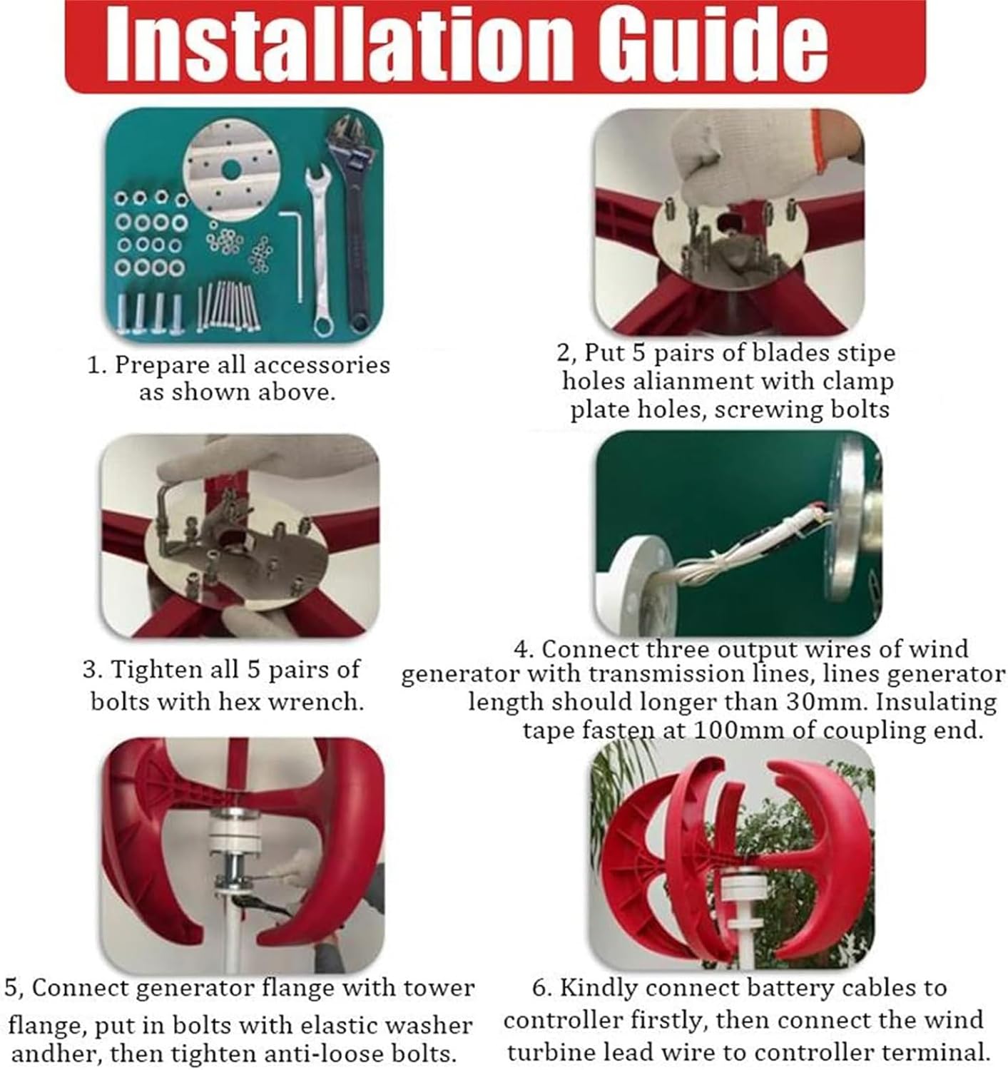 Wind Turbine Generator 2500W 12V24V48V Lantern 5 Blade Wind Generator Free Energy with MPPT Controller and Handheld Generator (Color : White, Size : 24V)