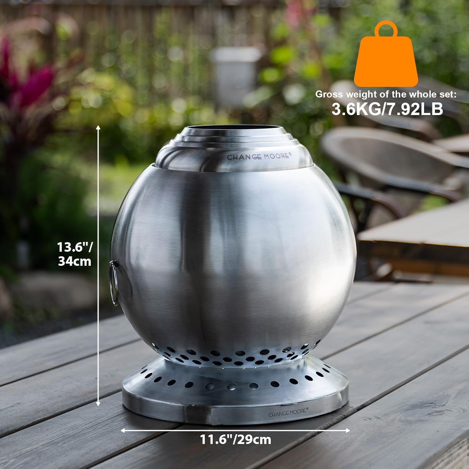 CHANGE MOORE Smokeless Fire Pit with Stand & Grill Rack - Triple Combustion Stainless Steel Fire Bowl with Wood Gasification Tech, 360° Airflow, 150% Efficiency for Portable Camping with Gloves