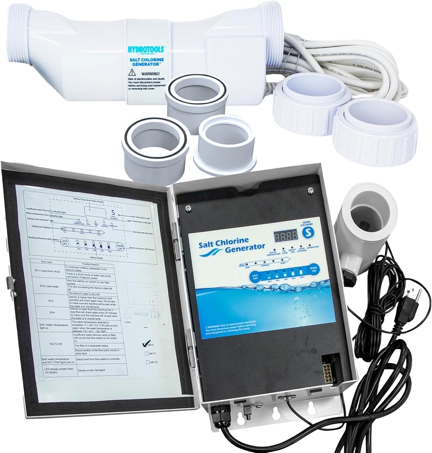HYDROTOOLS By SWIMLINE 87625 Salt Water Chlorine Generator System For Pools Up To 25K Gallons, 13 Titanium Plates 1.6 Lbs CL Output, Universal Compatibility Easy Install Above & Inground Swimming Pool
