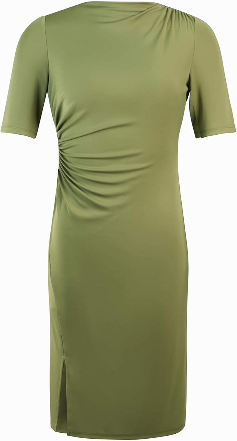 Anne Klein Women's Short Sleeve Ruched Midi Dress