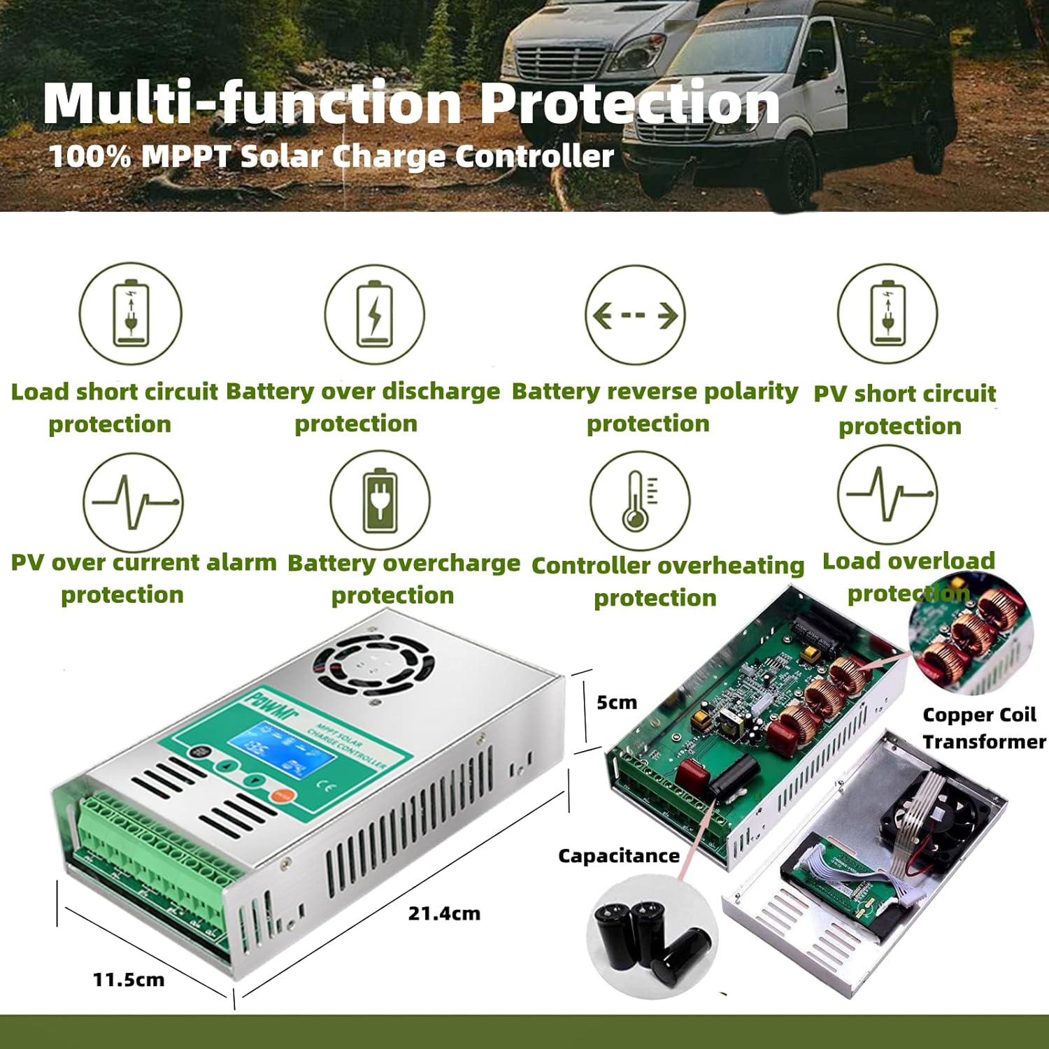 PowMr MPPT Solar Charge Controller 60 amp 48V 36V 24V 12V Auto - Max 160VDC Input, LCD Backlight Solar Charge Controller for Vented Sealed Gel NiCd Lithium Battery【Software Update Version】