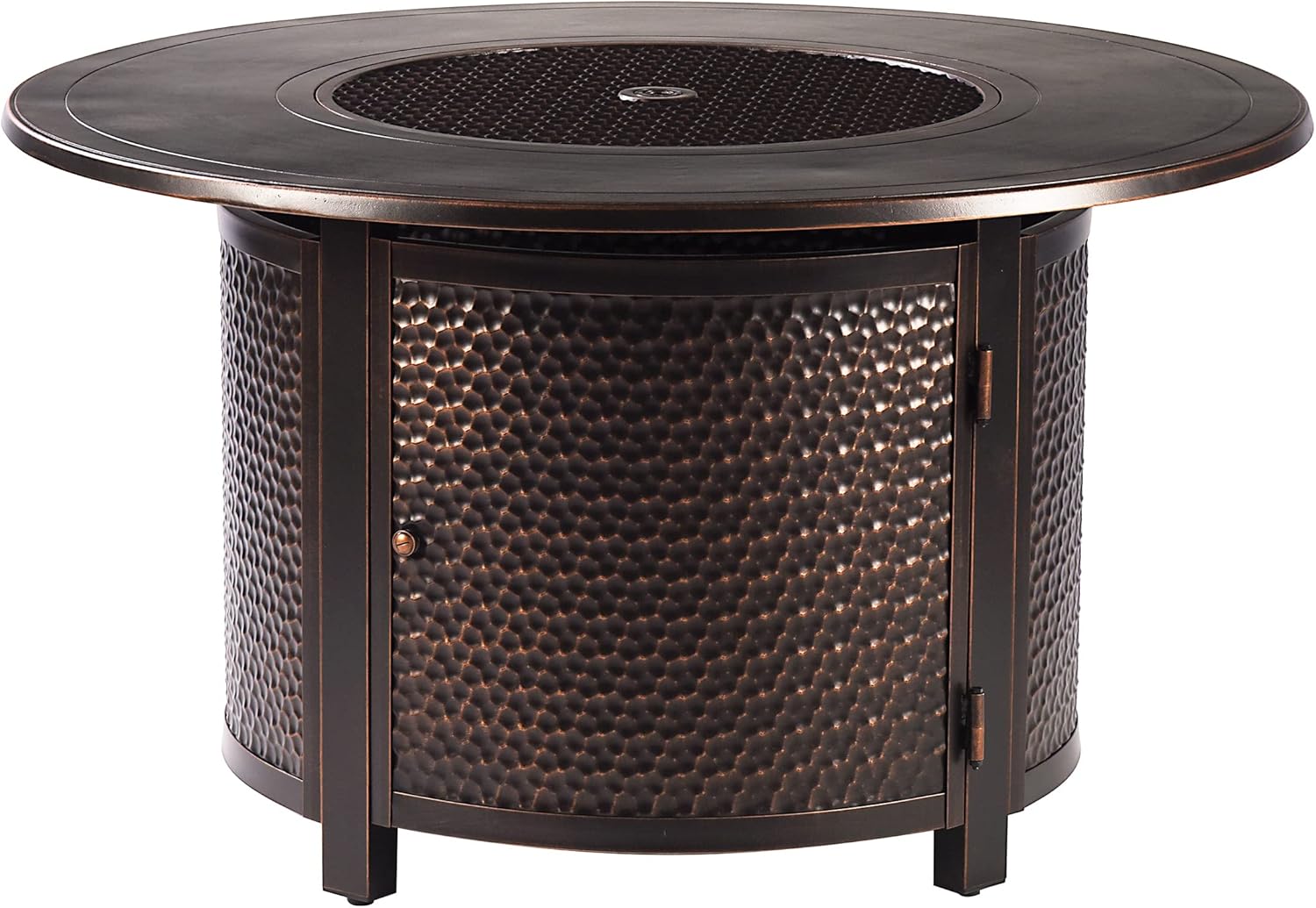 Oakland Living AZMATERA-FPT-AC Aluminum 44 in. Round Propane Beads, Lid and Fabric Cover Finish Outdoor fire Table, Antique Copper