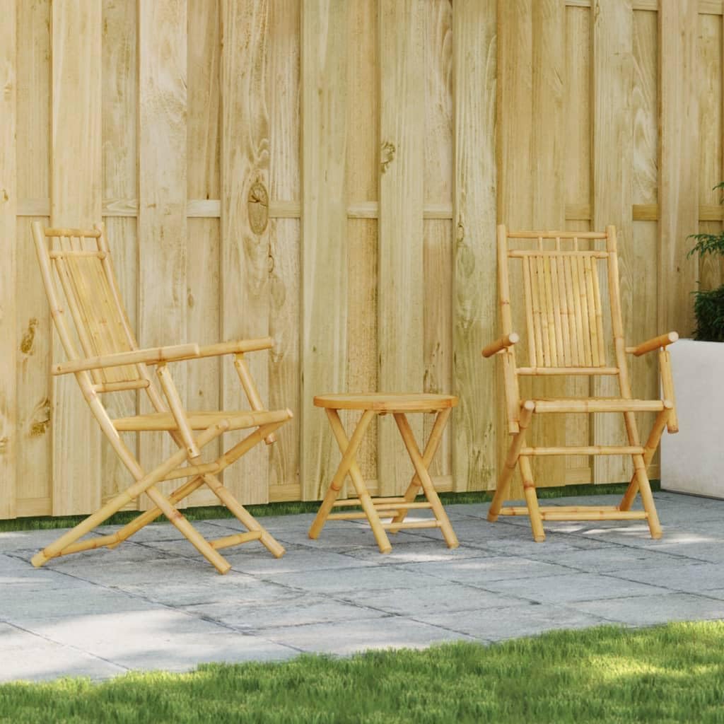 3 Piece Bistro Set Bamboo,Outdoor Patio Bistro Set with Foldable Bamboo Table and Chairs for Balcony, Garden, and Backyard Furniture Sets for Patio, Lawn & Garden