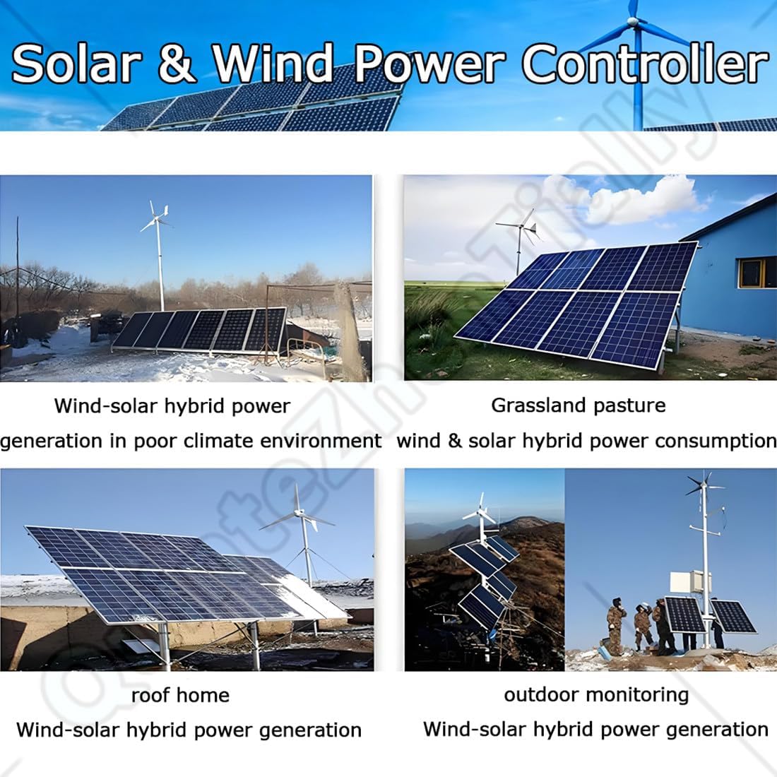 12v/24v LCD Display Mppt Boost Charging Multifunctional Wind Solar Controller,Wind Solar Hybrid Controller with Dump Load, Operating Temperature Range -20℃ - 55℃,for Residences 8000W