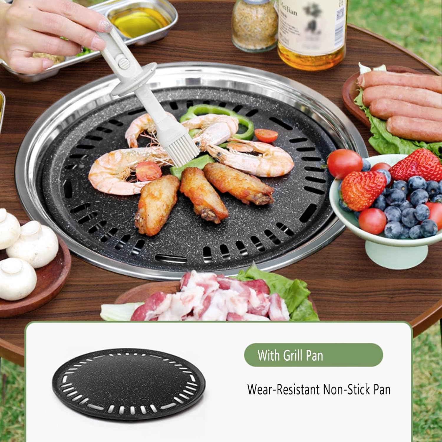 TemkIN Multifunctional Fire Pit Table, Folding 3-in-1 Round Laminated Wooden Tabletop, Portable Bistro Table, for Outdoor Garden Patio