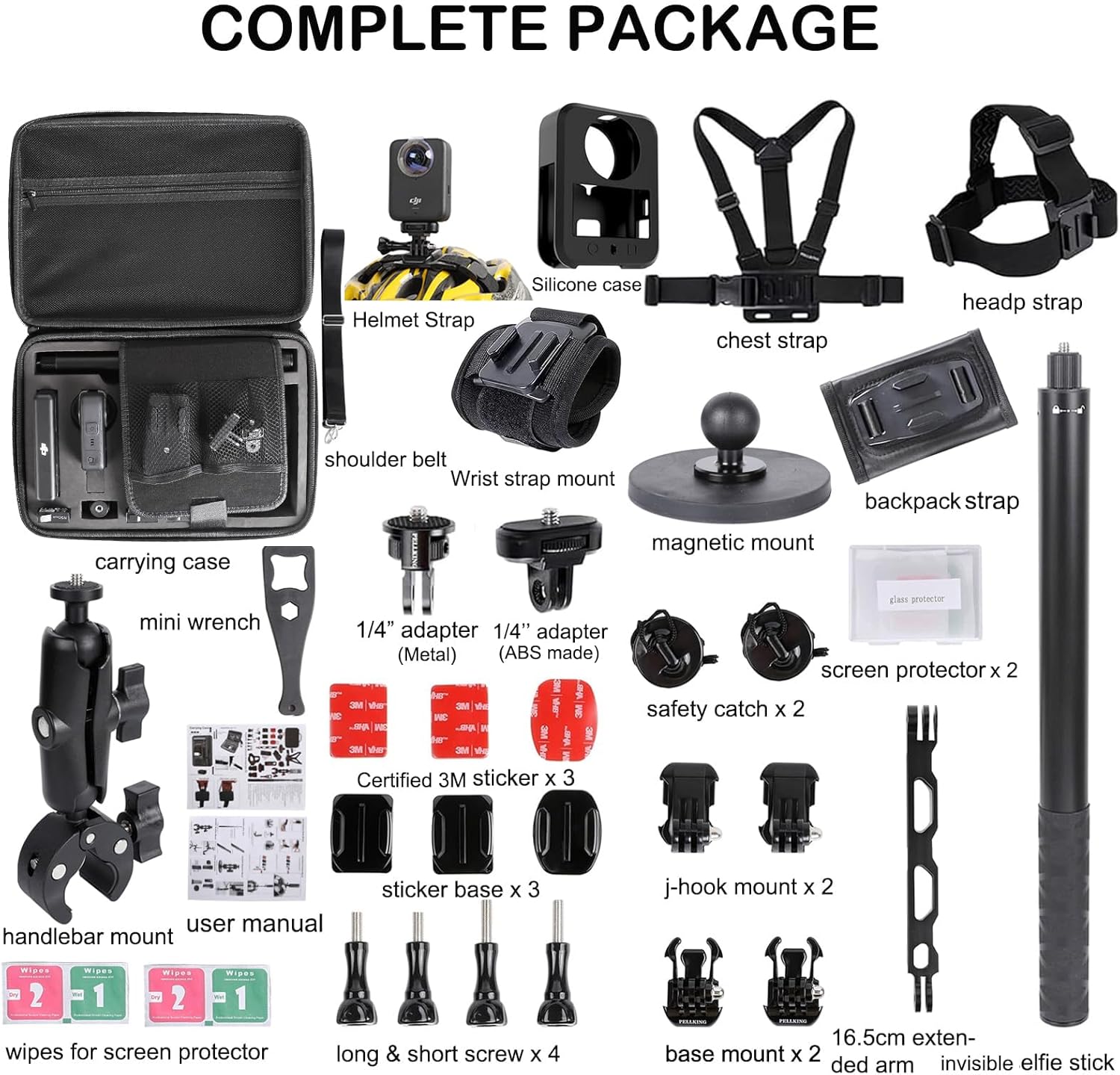 PellKing Accessories Kit for DJI Osmo 360,Included Carrying Case with Belt,2 Pcs Metal 1/4