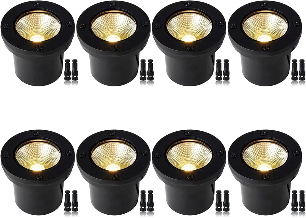 12W LED Well Light Outdoor,Low Voltage Landscape Lights with Connectors, 12V-24V AC/DC Black In-Ground Lights IP67 Waterproof Paver Lights for Garden Yard,Path,Fence (8Pack 12W)
