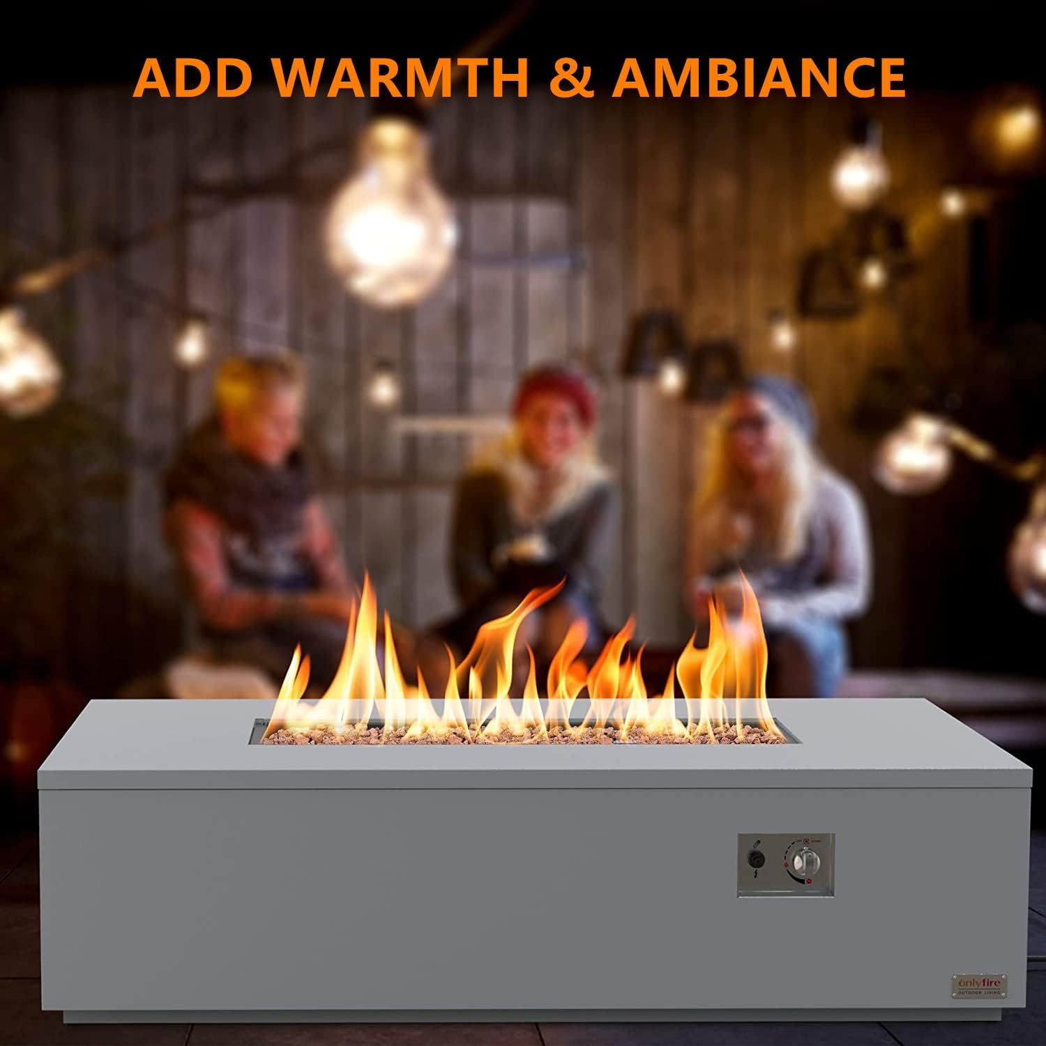 Onlyfire Premium 60” Outdoor Fire Pit Table with Lava Rocks& 12FT Hose, Large Propane Gas Firepit, Smokeless Fireplace 60,000BTU, Flame Adjustable for Backyard Patio Bonfire Party, Iron Patio Heater