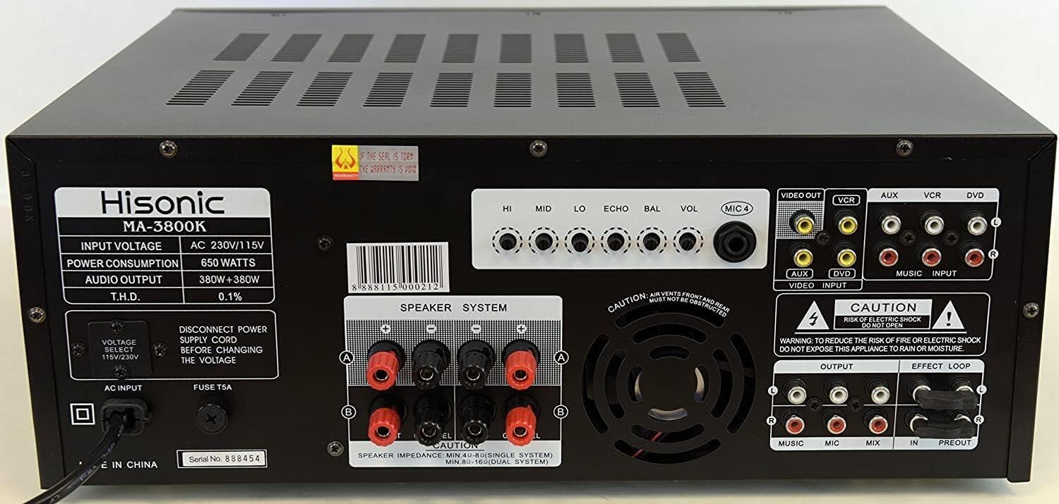 Hisonic Dual Channel MA-3800K Karaoke Mixing Amplifier, 760W