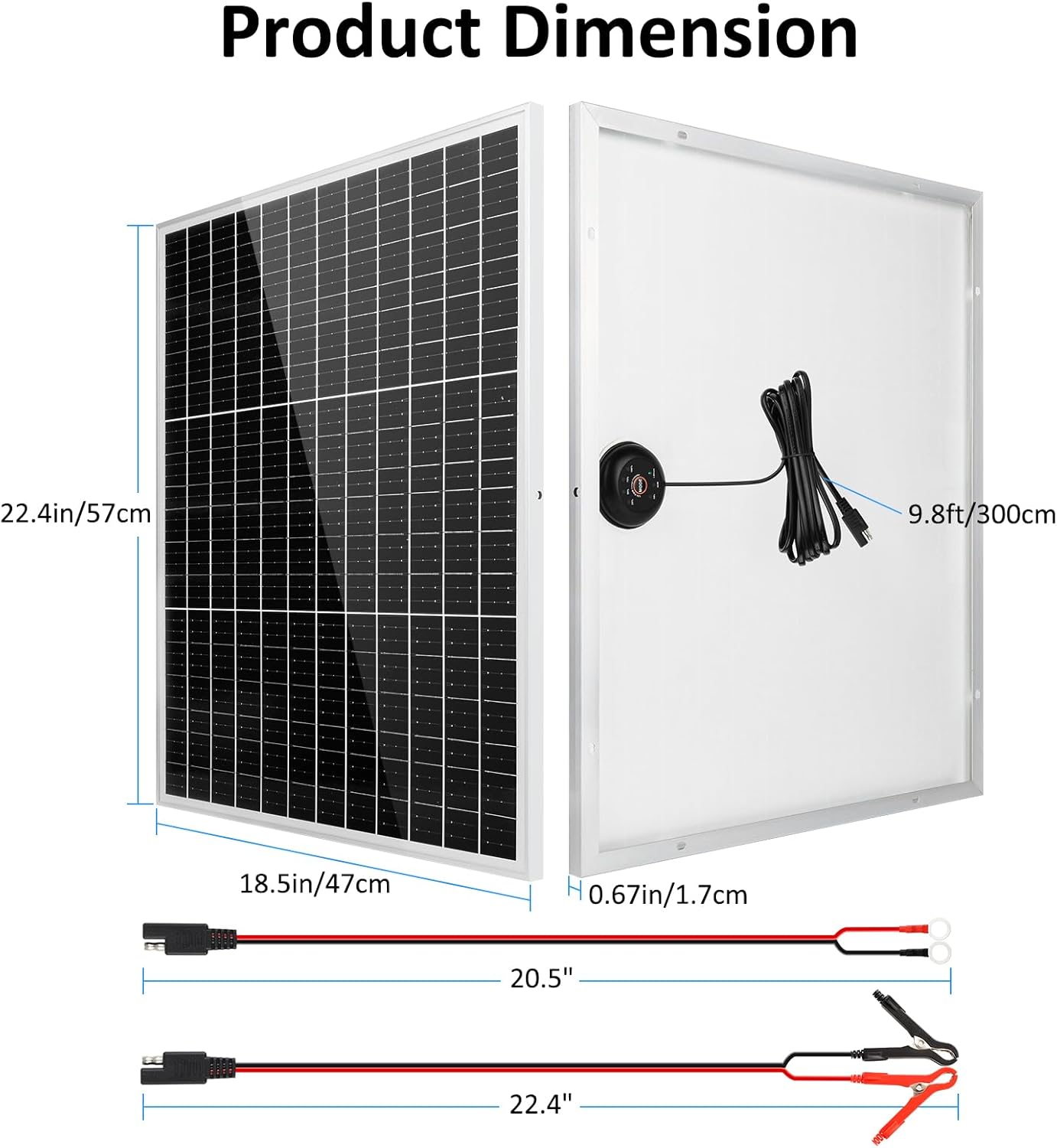 50 Watt Solar Panel Kit 12 Volt Monocrystalline Solar Panel PV Module Power Charger with SAE Connection Cable for RV Marine Rooftop Farm and Other Off-Grid Applications