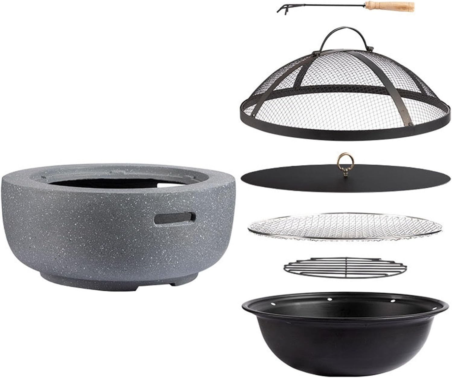 18/24in Fire Pit Table, Pottery Barbecue Stove, Outdoor Charcoal Stove, Large Charcoal Stove for Cooking, for Patio Garden Backyard BBQ, Gray(Small)