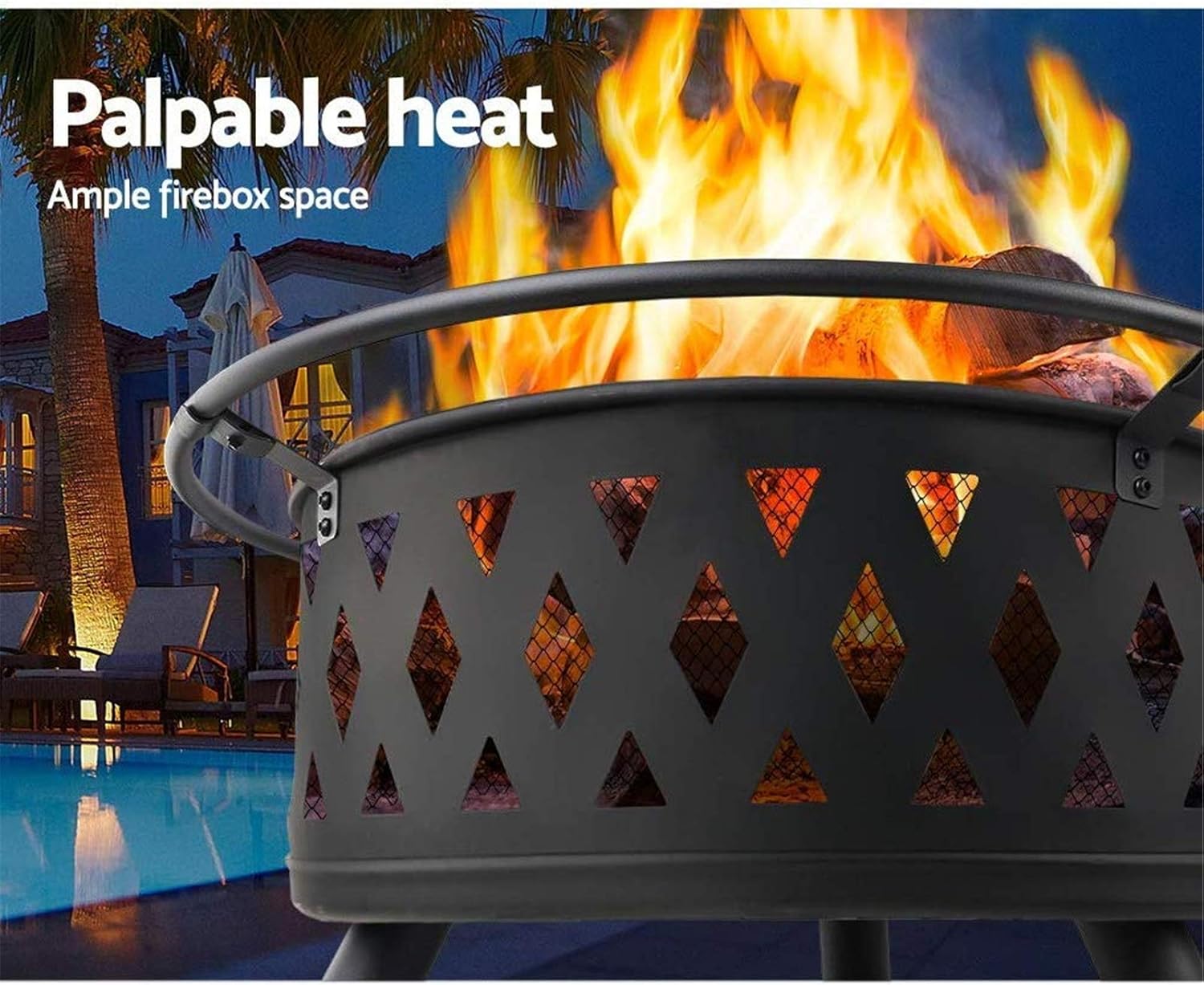 Fire Pit Outdoor Wood Burning Pits for Outdoor Backyard Patio Bonfire Campfire Grill Grate Mesh Spark Screen Poker Waterproof Cover Included