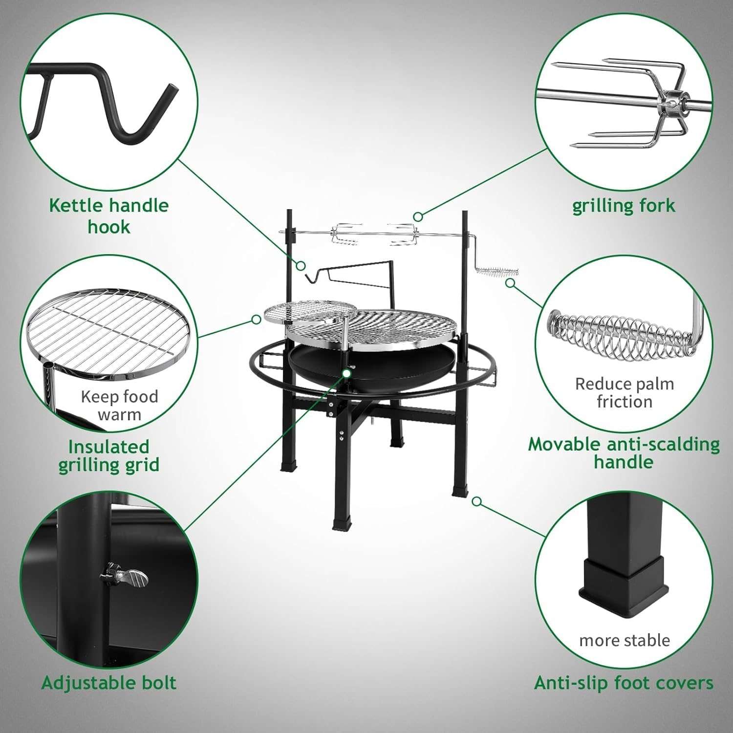 ROVSUN 33'' Outdoor Fire Pit with 2 Grills, Wood Burning Round Firepit with Swivel Cooking Grate, Removable Swivel Grill for Backyard, Patio, Picnic, BBQ and Parties