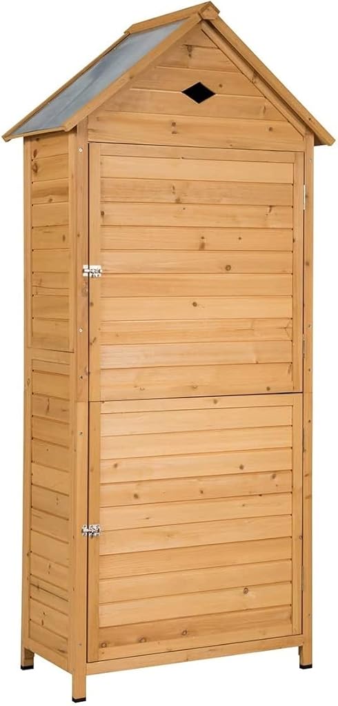 GRAFFY Garden Storage Shed, Outdoor Garden Tools Cabinet with 2 Lockable Doors, Wooden Storage Cabinet with Galvanized Sheet Roof for Garden, Yard, Patio