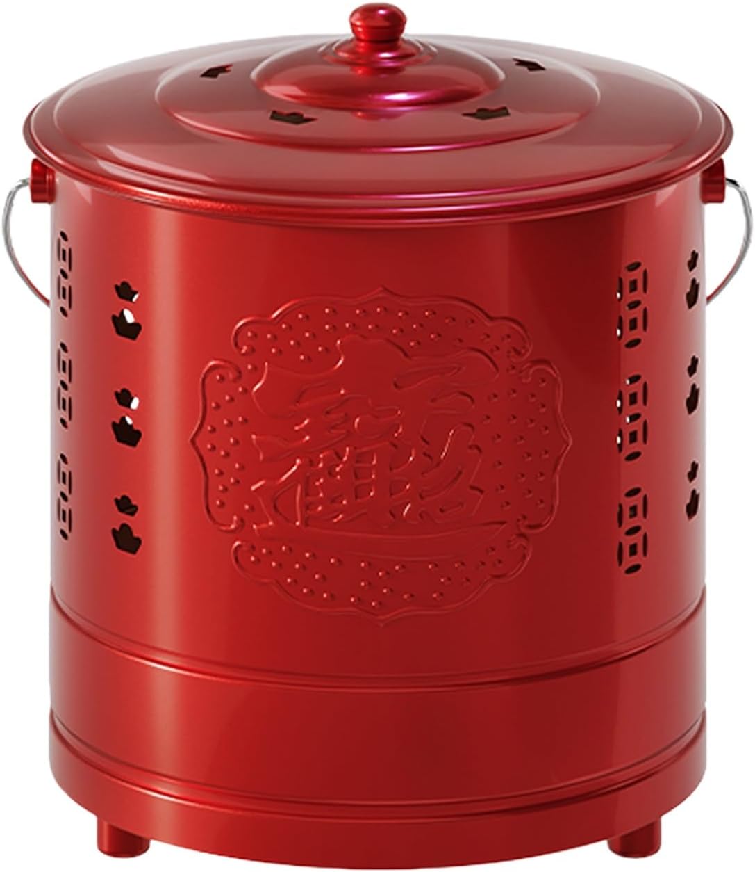 Burn Barrel, Metal Fire Pit, Paper Burner Outdoor Incinerator, Including Tripod, Fire Hook, for Wood Rubbish Leaves Cardboard(Red,45cm/17in)