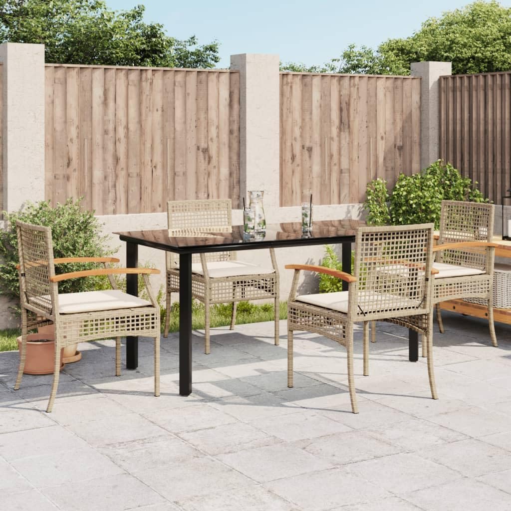 5 Piece Patio Dining Set with Cushions Beige Poly Rattan,Elegant Outdoor Dining Set with Durable PE Rattan and Comfortable Cushions Furniture Sets for Patio, Lawn & Garden