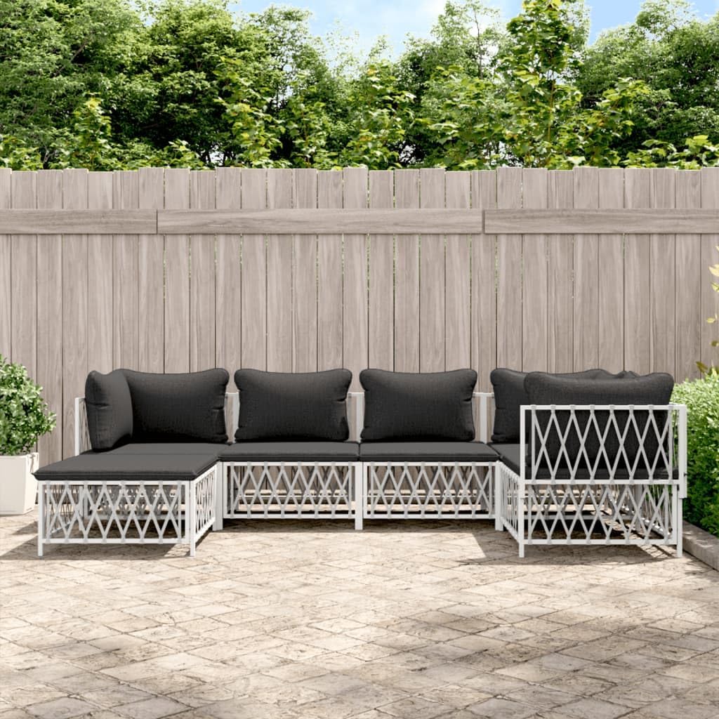 6 Piece Patio Lounge Set with Cushions White Steel,Versatile Patio Lounge Set: Durable and Comfortable for Your Outdoor Space Patio Furniture Sets, Outdoor Furniture Sets
