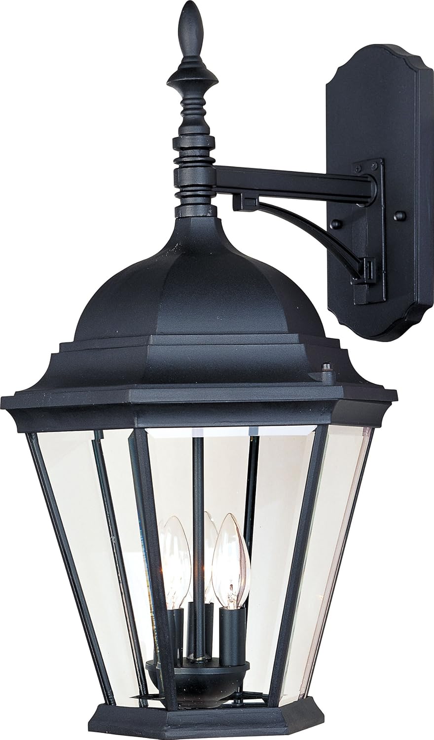 Maxim Westlake 3 Light Outdoor Candle Style Wall Lantern 22 Inch Tall with Black Finish and Clear Glass