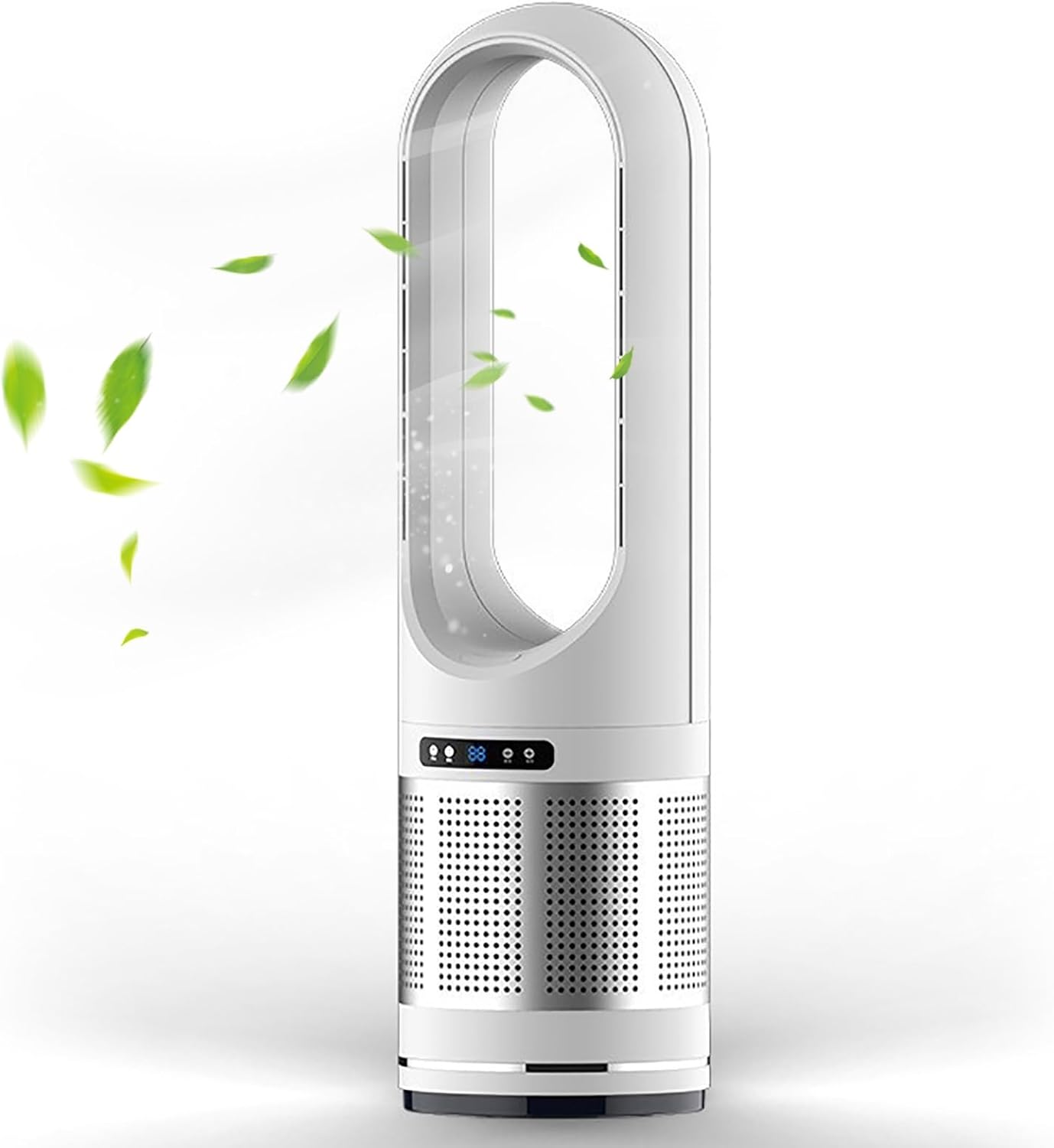 Tower Fan, Oscillating Fan/Standing Fan/Bladeless Fan with Remote, Air Circulation Fan, 8h Timer, 8 Speeds ; Two Models, Cooling Fan and Space Heater, Can Be Used All Year Round(Silver)