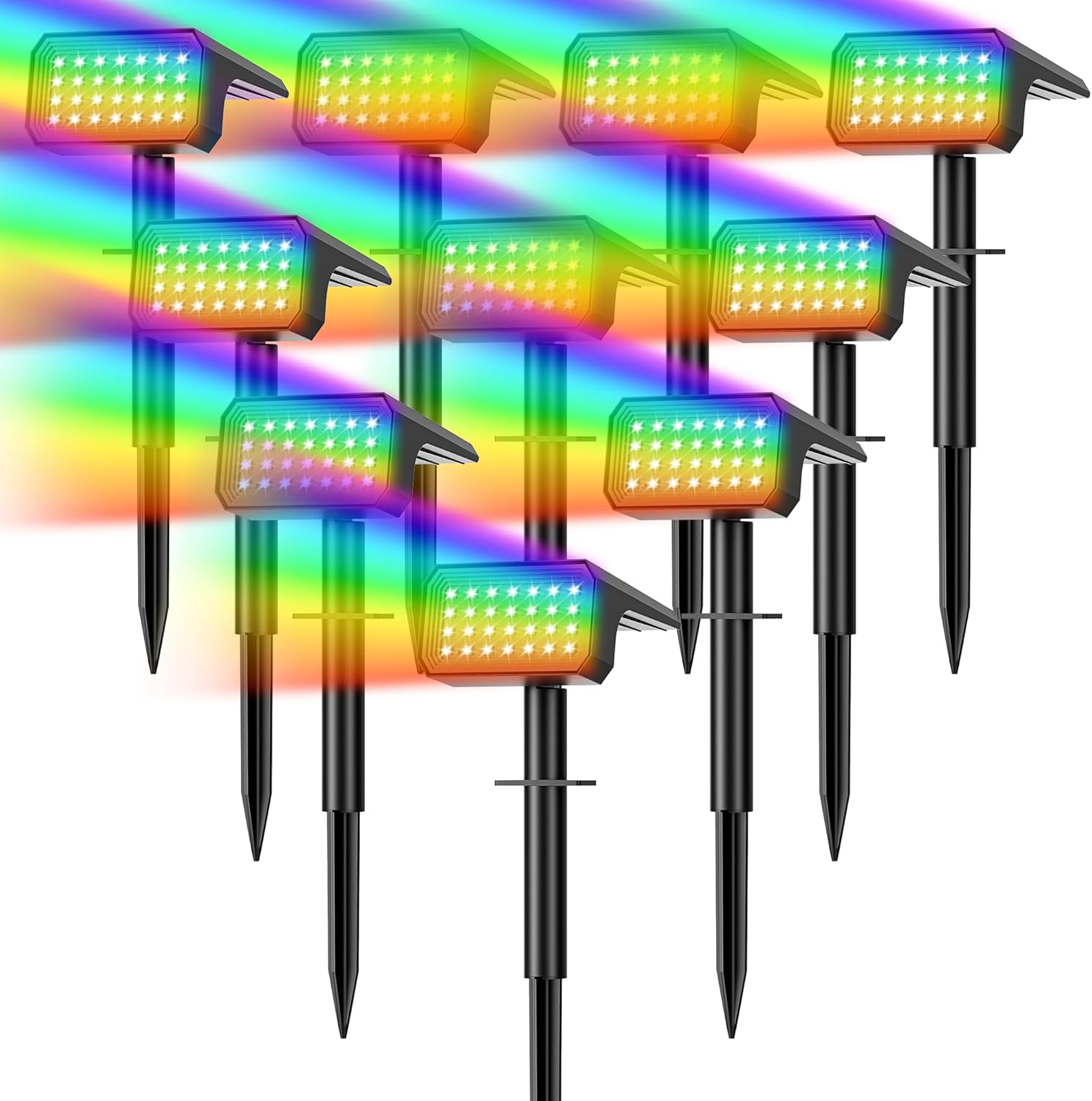 Solar Spot Lights Outdoor Color Changing, [10 pack/28 LED] 7 Modes Auto On/Off Solar Landscape Spotlights, Ip67 Waterproof Solor Powered Pathway Lights for Outside Yard Garden Walkway Tree Patio