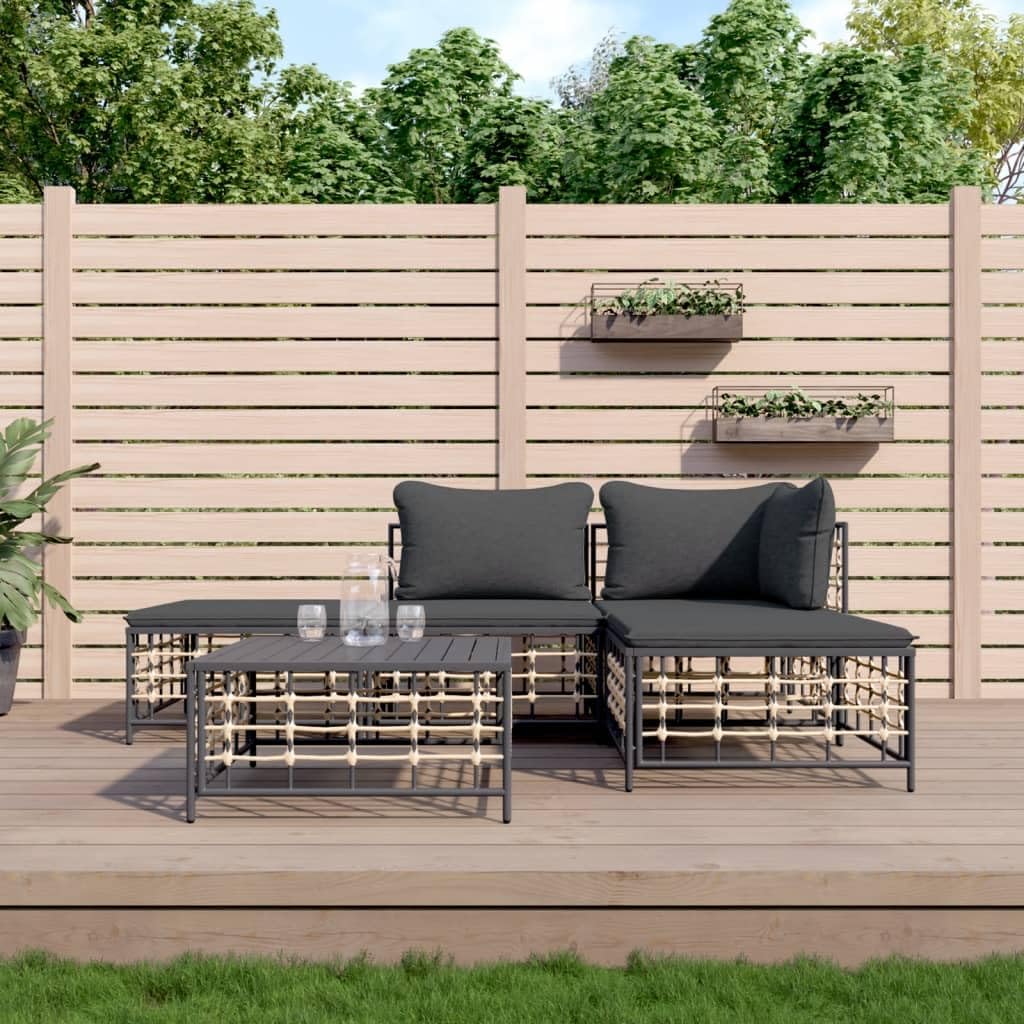 5 Piece Patio Lounge Set with Cushions, Poly Rattan,Premium Outdoor Lounge Set: WeatherResistant Poly Rattan for Gardens and Terraces Patio Furniture & Accessories, Outdoor Seating