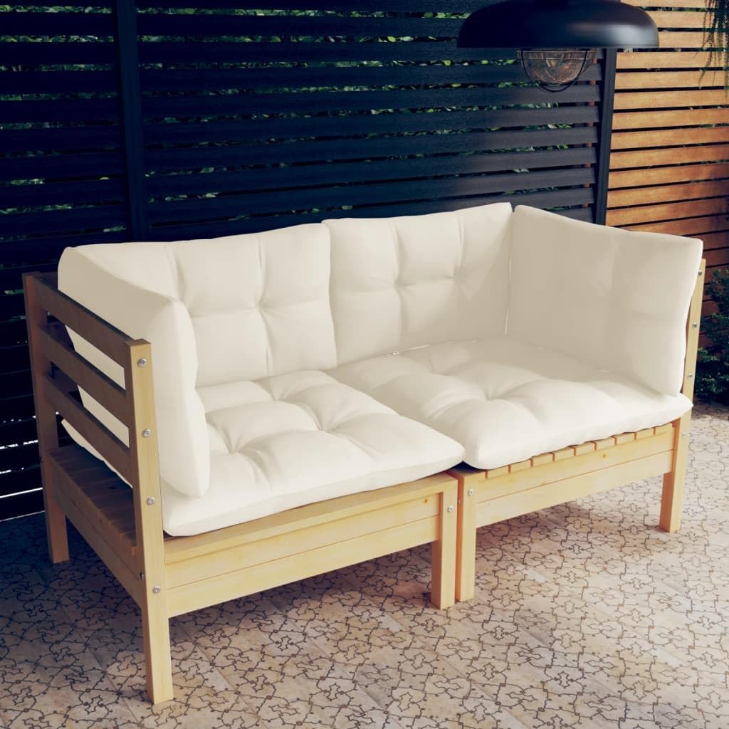 2-Seater Patio Sofa with Cream Cushions Solid Pinewood,Modular Patio Sofa Relaxing and Durable Outdoor Sofa with Seat and Back Cushions Outdoor Furniture, Patio Seating