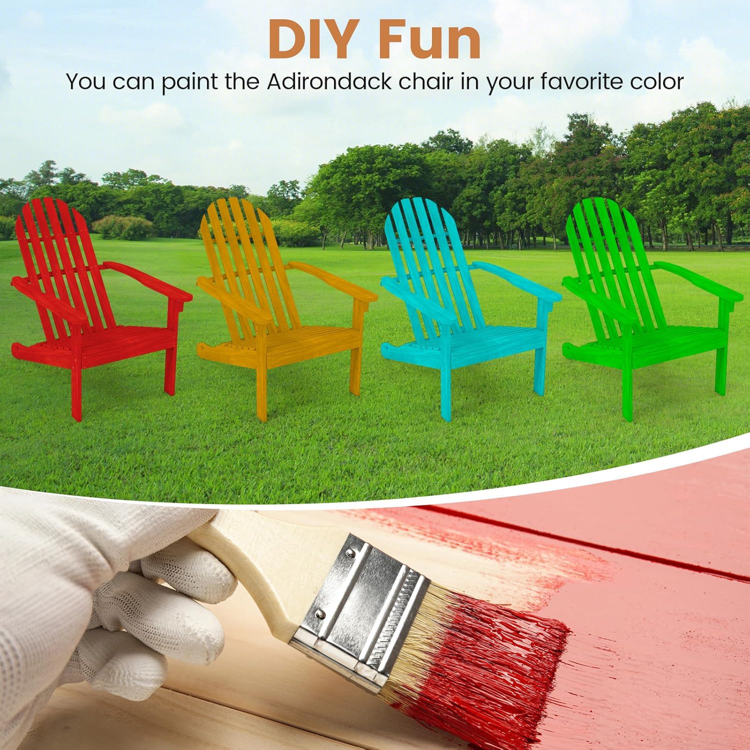 DORTALA Adirondack Chair, Acacia Wood Fire Pit Chair with Arc-Shaped Backrest and Armrests, 400 LBS Weight Capacity, Outdoor Lawn Chair for Patio, Backyard, Deck and Poolside (4)