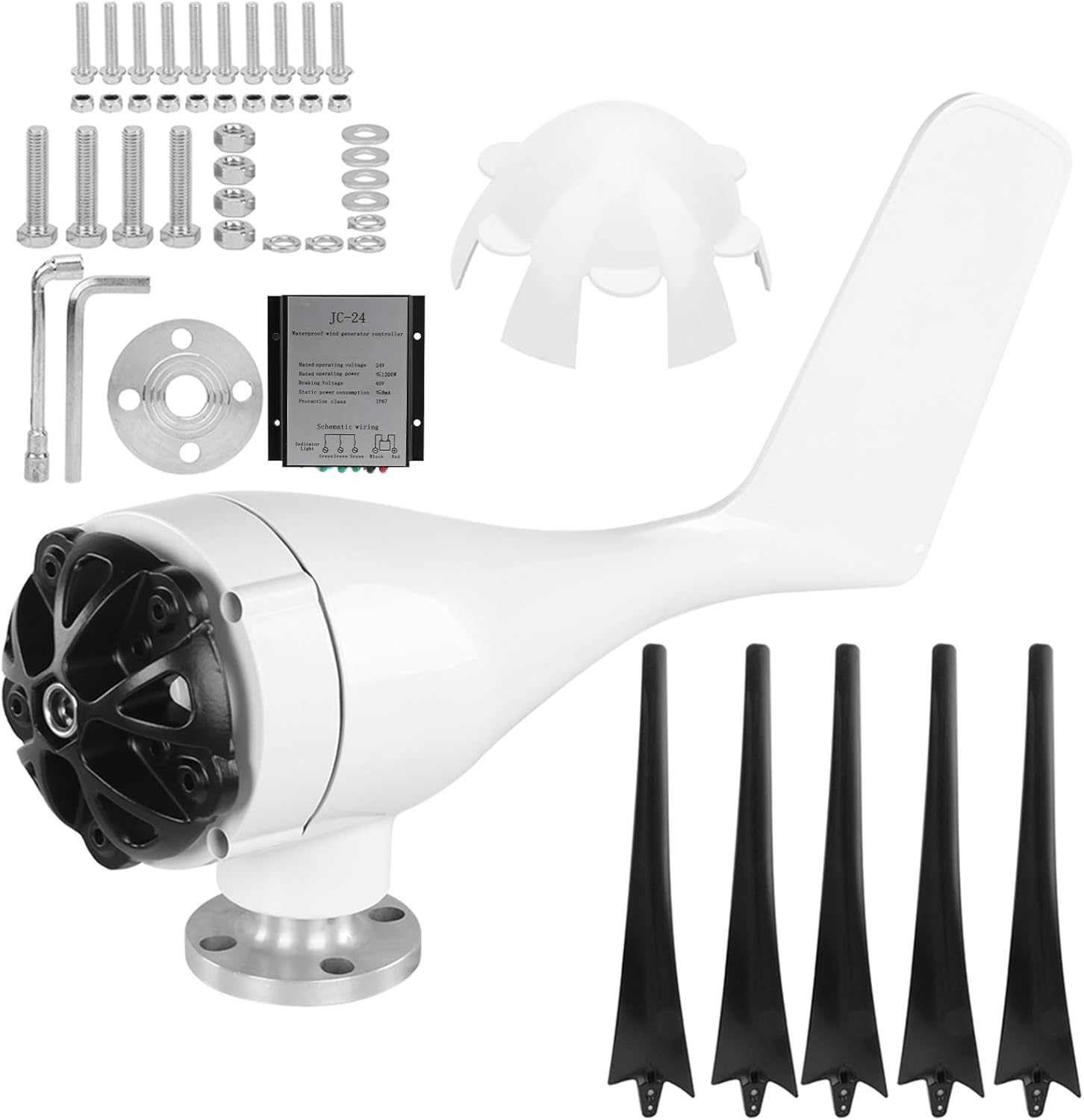 1200W Small Wind Generator Kit 5 Blade Windmill Generator Wind Power Generator with Controller for Marine Home (24V)