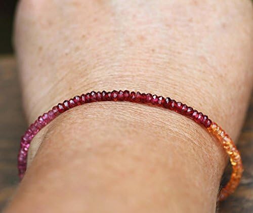 JEWELZ natural padparadscha sapphire, red spinel and rhodolite garnet bracelet in 14k yellow gold filled 2.5-3mm