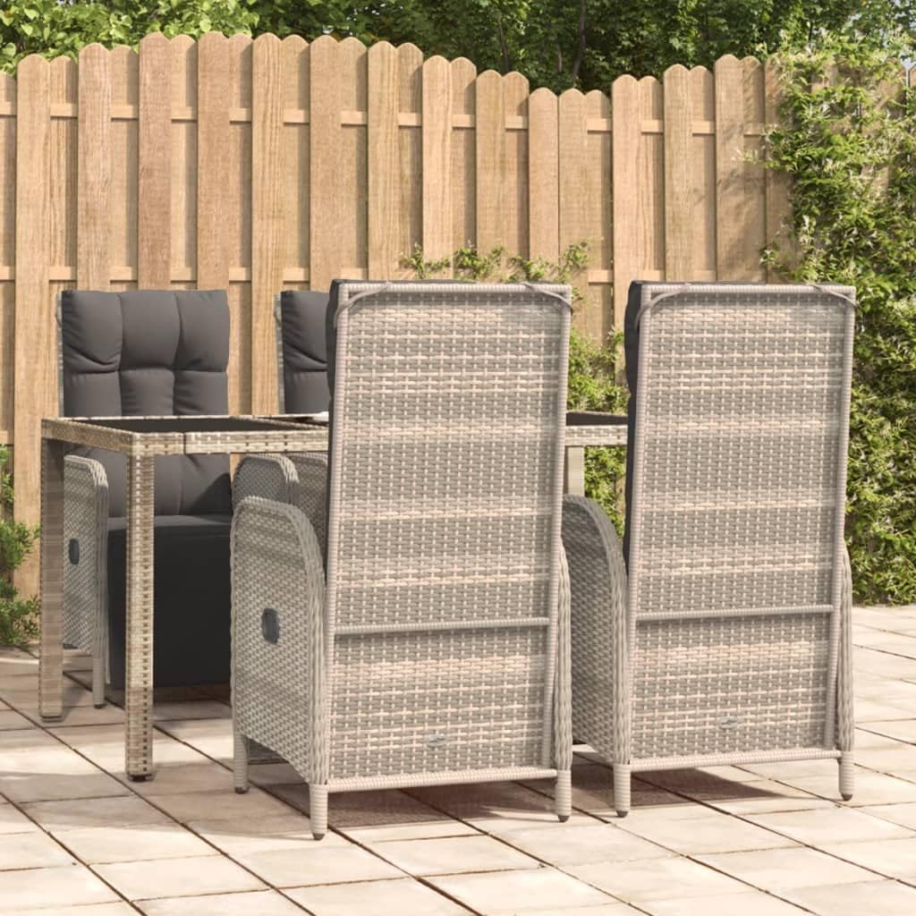 5 Piece Patio Dining Set with Cushions Gray Poly Rattan,Garden Reclining Patio Dining Set: Durable PE Rattan and Steel for Outdoor Comfort Patio Furniture Sets, Outdoor Furniture Sets