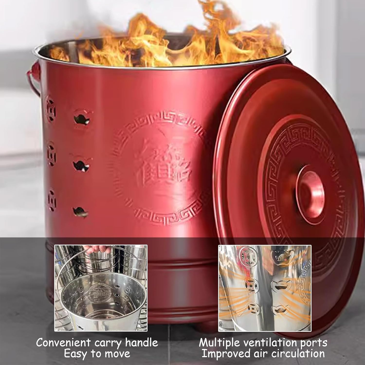 Garden Steel Burn Barrel for Outside, Hollow-Out Portable Incinerator for Leaves, Trash, Documents & Backyard Debris